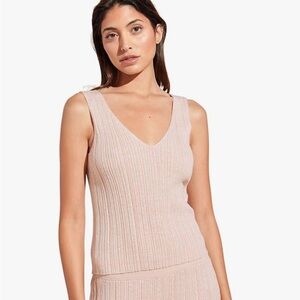 NWT Eberjey Infinite V-Neck Ribbed Sweater Tank Peach Parfait XS Reg. $98